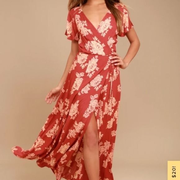 Lulus Dresses & Skirts - Lulu's XL Heart of marigold russet red wrap dress maxi